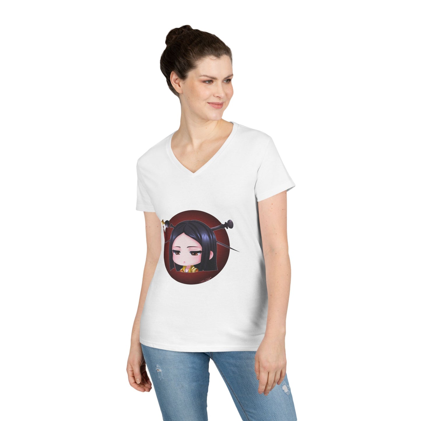 🌸Amaterasu Chibi - Ladies' V-Neck T-Shirt - SMITE 2 🌞